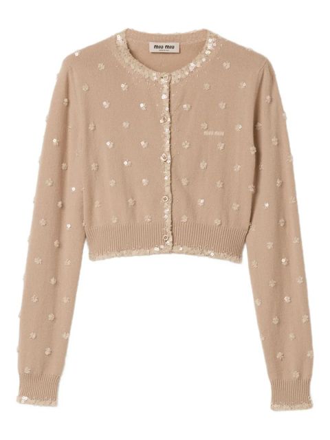 Miu Miu embroidered-details crew-neck cardigan - Neutrals - zdjęcie produktu nr 1