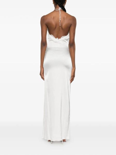 Oséree lace-trim halterneck dress - White