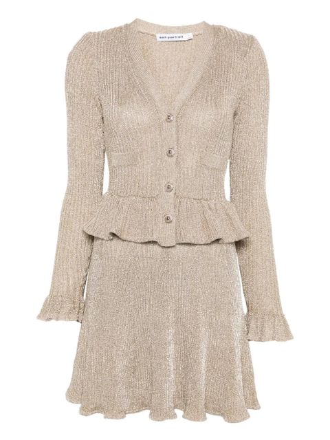 Self-Portrait peplum-waist lurex mini dress - Gold
