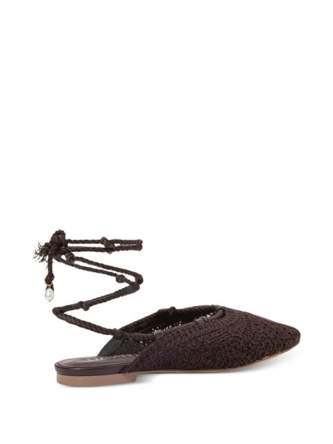 TWINSET crochet-deisgn lace-up flat mules - Brown