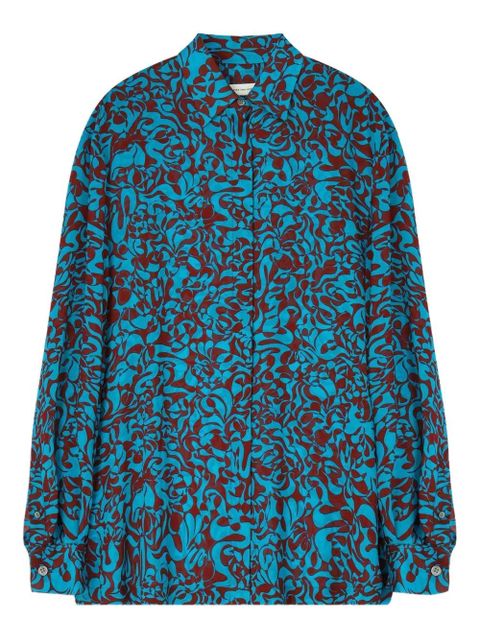 DRIES VAN NOTEN turquoise print loose shirt - Blue - zdjęcie produktu nr 1