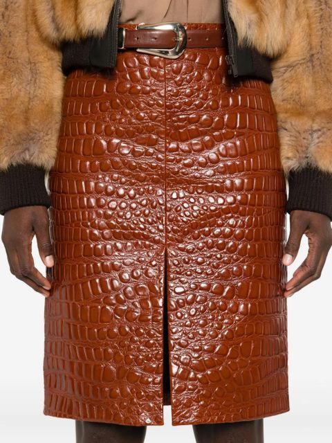 Saint Laurent embossed-leather short skirt - Brown