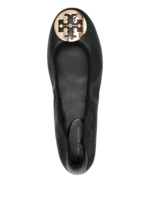 Tory Burch logo-plaque leather ballet flats - Black