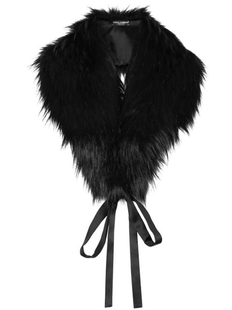 Dolce & Gabbana ribbon-fastening faux-fur scarf - Black