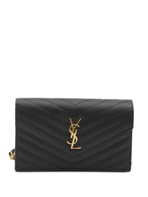 Saint Laurent Cassandre chevron quilted chain clutch - Black - zdjęcie produktu nr 1
