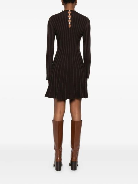 Maje Raffie ribbed-knit bell-sleeve dress - Brown