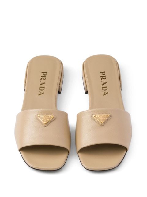 Prada Saffiano patent-leather slides - Neutrals