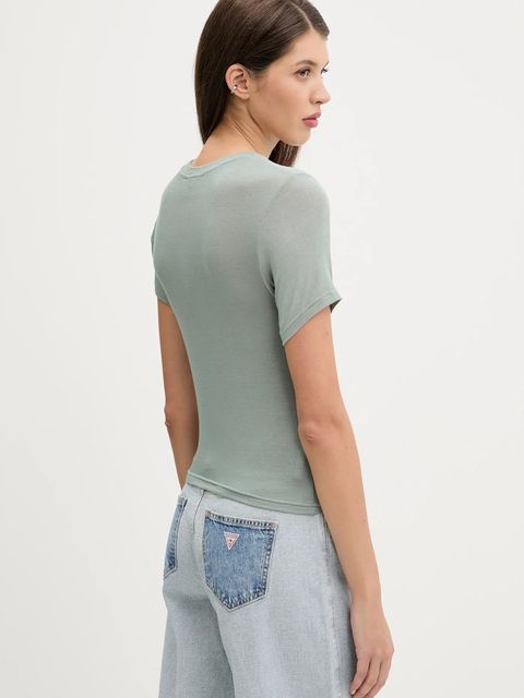 Juicy Couture t-shirt SHEER FITTED TEE damski kolor zielony JCWCT225301