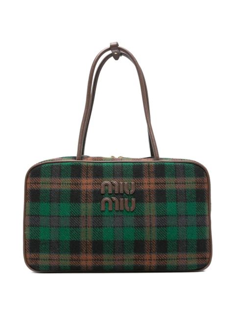 Miu Miu tartan logo-detail shoulder bag - Green - zdjęcie produktu nr 1