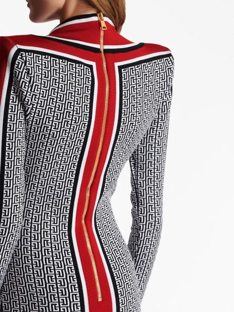 Balmain V-neck monogram knitted minidress - Black