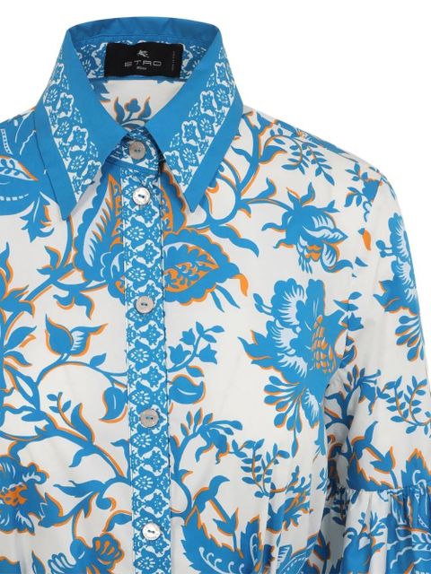 ETRO floral-detail bell-sleeve mini dress - Blue