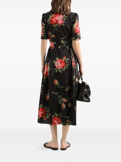 Dolce & Gabbana floral-print belted midi dress - Black