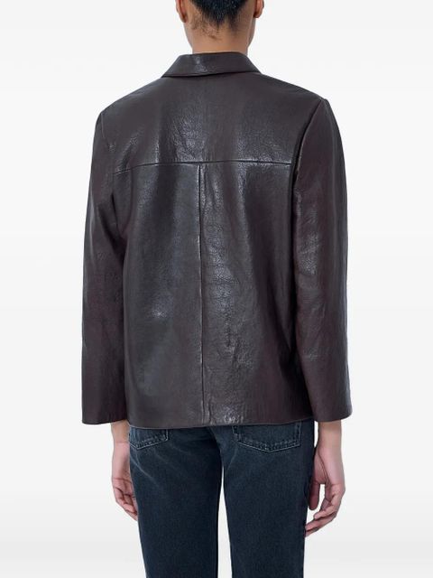 Saint Laurent textured button-down leather jacket - Brown