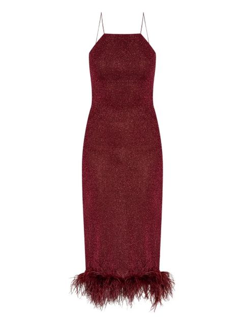 Oséree feather-trimmed sparkle midi dress - Red - zdjęcie produktu nr 1