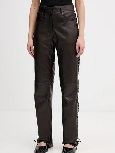 Rotate spodnie skórzane damskie kolor brązowy szerokie high waist 1158191667 - zdjęcie produktu nr 1