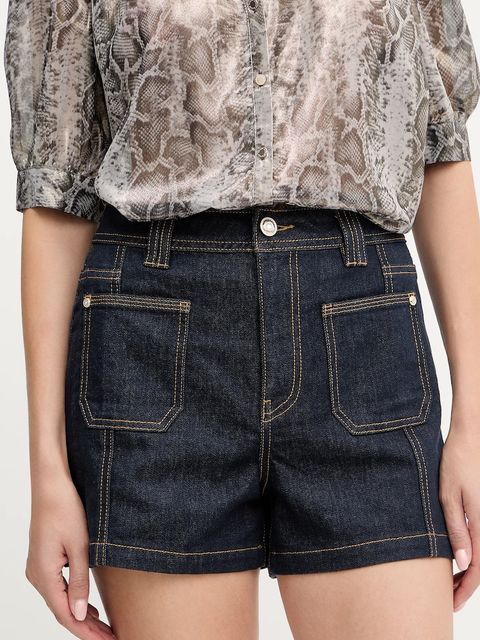 Morgan szorty jeansowe damskie kolor granatowy gładkie high waist SHADZA - zdjęcie produktu nr 1