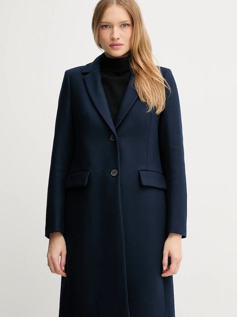 Tommy Hilfiger płaszcz z dodatkiem wełny kolor granatowy WW0WW46547 - zdjęcie produktu nr 1