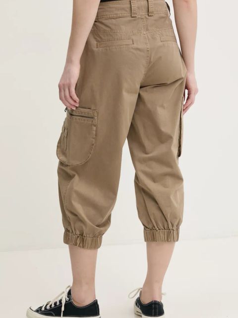 Desigual spodnie bawełniane LOIRA damskie kolor beżowy proste high waist 25SWPW26