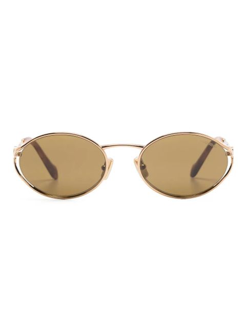 Miu Miu Eyewear Logo round-frame sunglasses - Gold - zdjęcie produktu nr 1