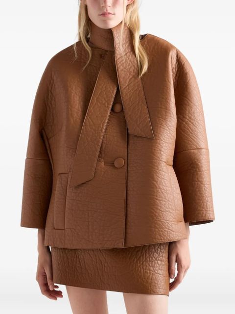 Prada scarf-detail leather jacket - Brown