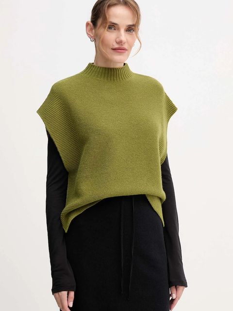 United Colors of Benetton kamizelka z dodatkiem wełny damski kolor zielony z półgolfem 1244D10EF - zdjęcie produktu nr 1