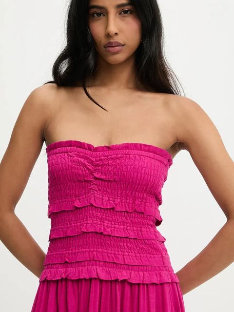 Answear.LAB sukienka z lnem kolor różowy maxi rozkloszowana