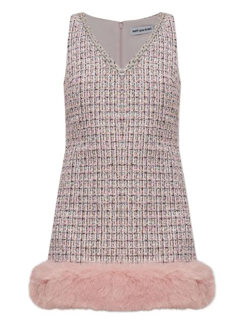 Self-Portrait embellished fur-trimmed dress - Pink - zdjęcie produktu nr 1