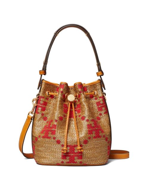 Tory Burch T Monogram straw bucket bag - Neutrals - zdjęcie produktu nr 1