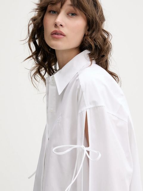 HUGO koszula bawełniana damska kolor biały relaxed z kołnierzykiem klasycznym 50538440