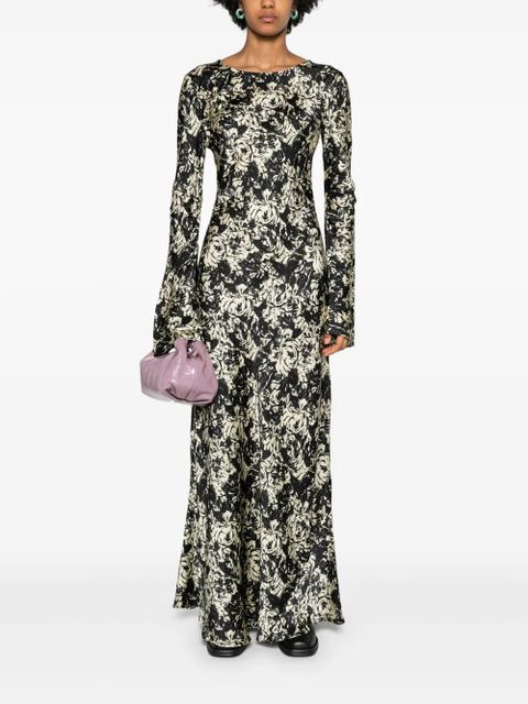 GANNI floral-print satin maxi dress - Black