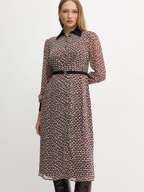 Liu Jo sukienka kolor bordowy midi rozkloszowana MF5066 TS116