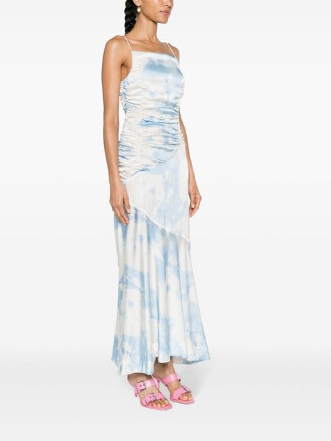 GANNI cloud-print satin maxi dress - Blue