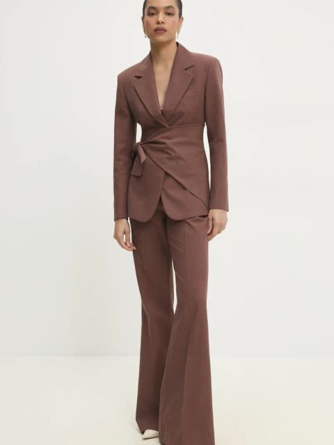 Answear.LAB marynarka taliowana z chustą kolor brązowy jednorzędowa gładka