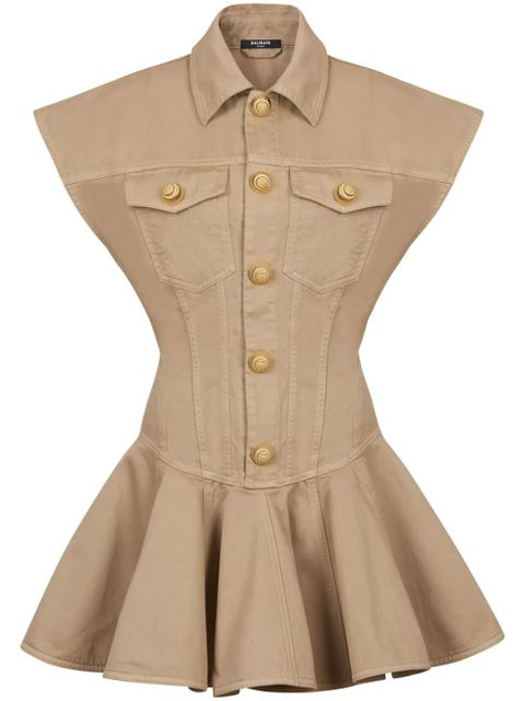 Balmain flared cotton-canvas dress - Neutrals
