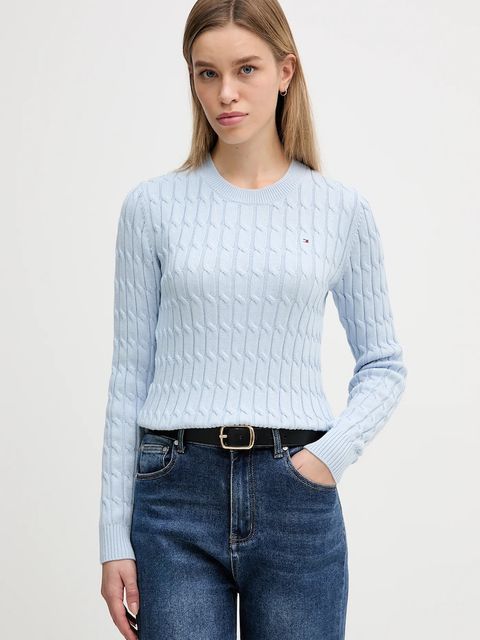 Tommy Hilfiger sweter bawełniany damski kolor niebieski z półgolfem WW0WW47644 - zdjęcie produktu nr 1