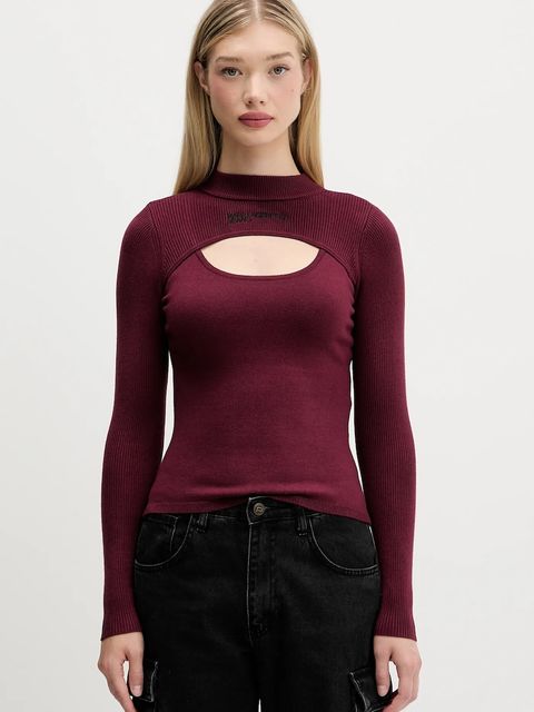 Karl Lagerfeld Jeans sweter damski kolor bordowy lekki z półgolfem A4W18013 - zdjęcie produktu nr 1