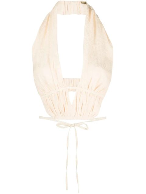 Cult Gaia Miriam gingham-print cropped top - Neutrals - zdjęcie produktu nr 1