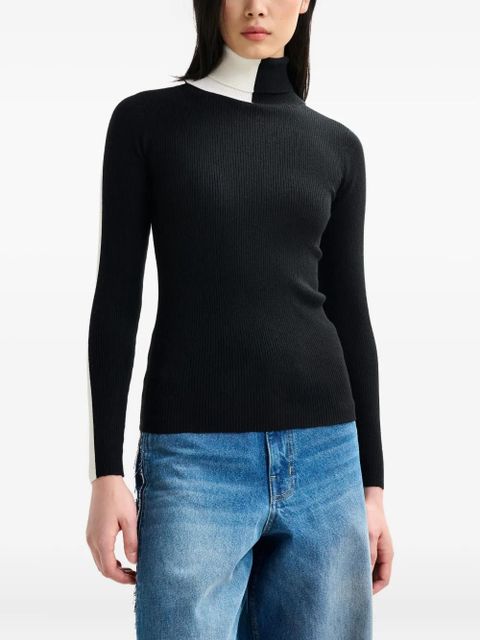 Essentiel Antwerp stripe-detail turtleneck sweater - Black