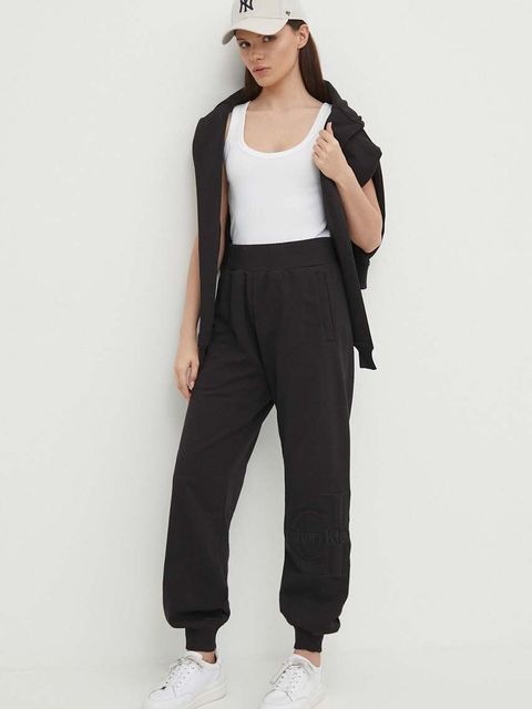 Calvin Klein Jeans bluza damska kolor czarny z kapturem z aplikacją J20J223091