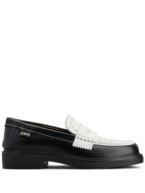 Tod's brogue-trim leather loafers - Black - zdjęcie produktu nr 1
