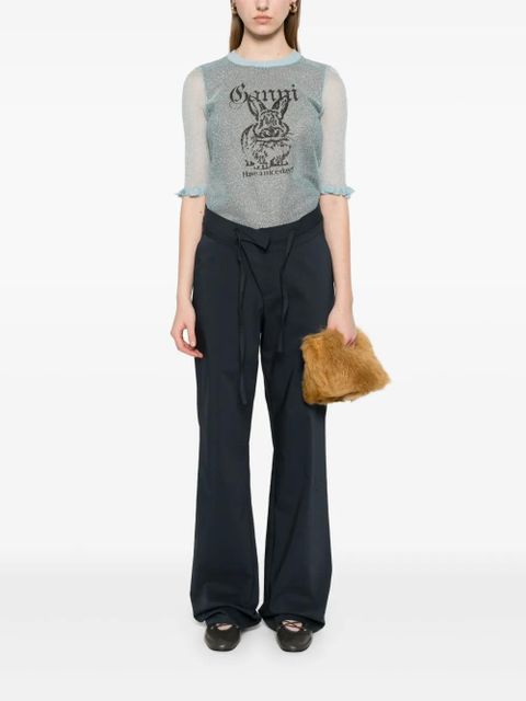 GANNI Bunny-detail top - Blue