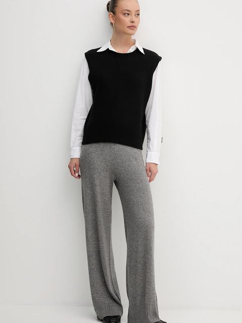 United Colors of Benetton spodnie z dodatkiem wełny damskie kolor szary szerokie high waist 102HDF00Z - zdjęcie produktu nr 2