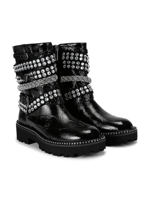 Kurt Geiger London botki skórzane Multi Strap Flat Boot damskie kolor czarny na platformie 4994309419