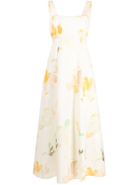 Acler Tate watercolour-print midi dress - Yellow