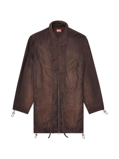 Diesel Giacca leggera extra-long collar zip-up denim jacket - Brown - zdjęcie produktu nr 1