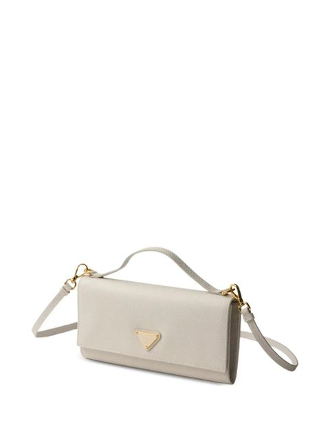 Prada Saffiano leather wallet with shoulder strap - Neutrals