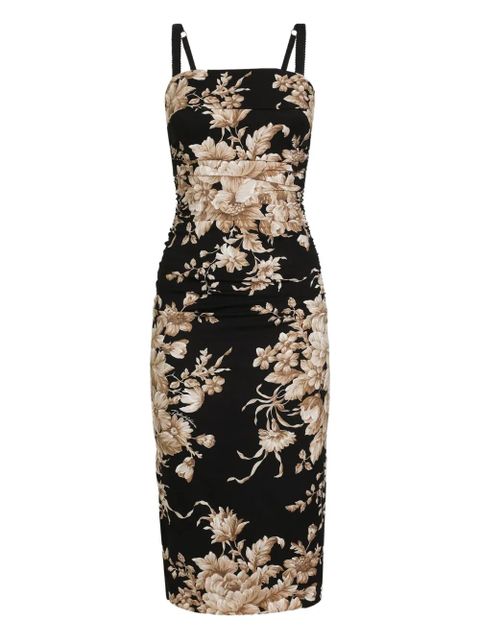 Dolce & Gabbana floral-print ruched midi dress - Black - zdjęcie produktu nr 1