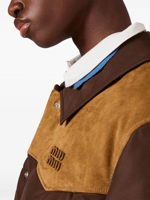 Miu Miu logo-detail padded jacket - Brown