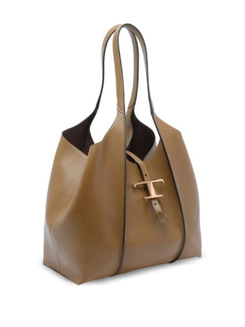 Tod's medium T-timeless calfskin leather tote bag - Brown