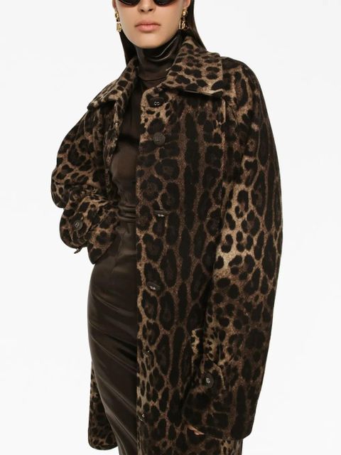 Dolce & Gabbana leopard-print belted single-breasted coat - Brown